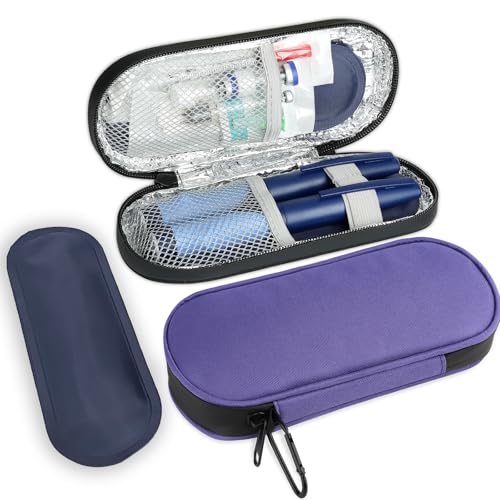 CDBXPRG Insulin Pen Cooler Travel Case, 2 TSA Approved Ice Packs Purple - color: Purple