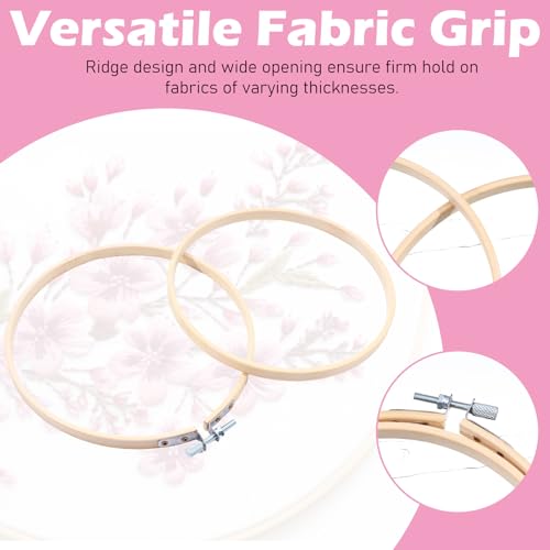 Sibba 6 Inch Wood Embroidery Hoop 5Pcs Cotton Fabric Squares