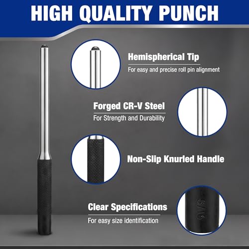 WORKPRO 9-Piece Roll Pin Punch Set with Tweezers, Punch Tool Set