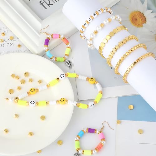 DECYOOL 1500Pcs 10 Styles Gold Spacer Beads for Jewelry Making