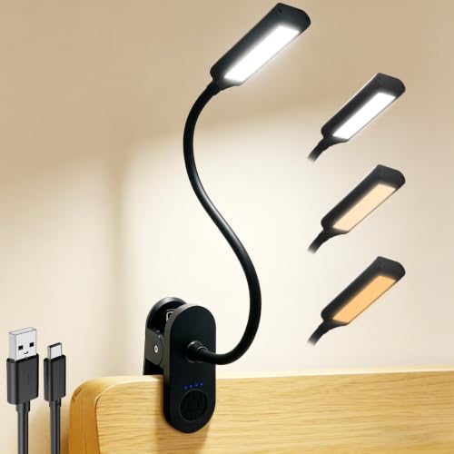 Clip on Light, Desk Lamp with Clamp for Bed, Home Office, Craft (Black) - color: Black