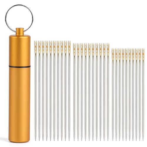 GarfxG Self Threading Needles 30pcs Easy Threading Steel Hand Sewing Needle - style: 30pcs-Gold Tail
