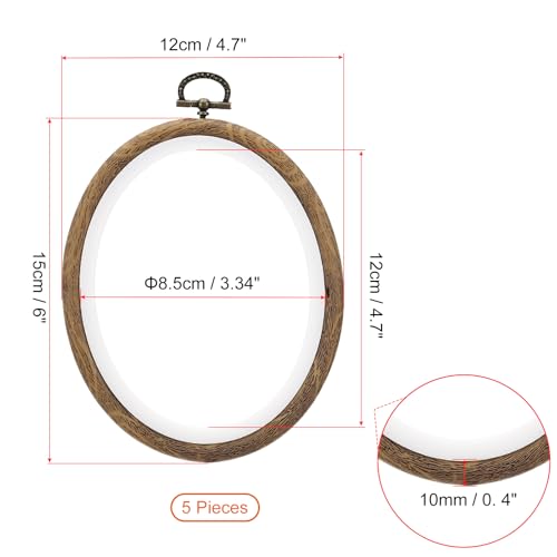 PATIKIL 6x4.7inch Embroidery Hoops, 5Pieces Imitated Wood Oval Frame Cross Stitch Hoop Ring for Embroidery Art Craft Sewing Ornaments Hanging Decoration - size: 6x4.7inch
