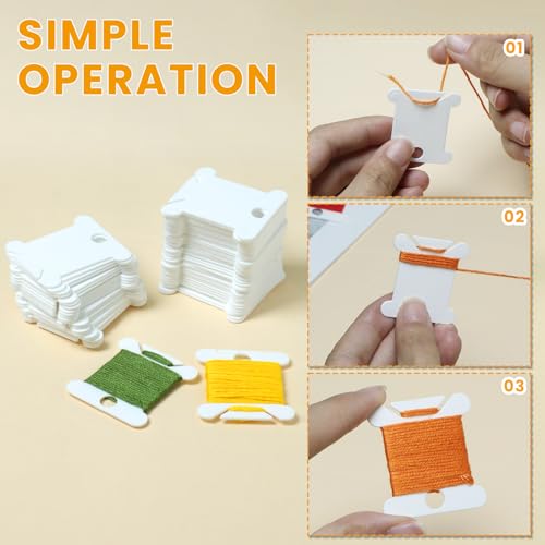 200 Pcs Embroidery Floss Bobbins, Cross Stitch Thread Storage Set, White Sewing Machine Bobbin, Plastic Thread Holder Sewing Storage for DIY Craft Cotton Thread Sewing Storage