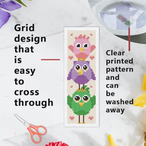 INFUNLY 6 Set Colorful Bird Cross Stitch Bookmark Kit Owl Parrot DIY Embroidery Bookmarks for Readers 22x8cm/8.67x3.14 Handmade Cross Stitch Bookmarks with Thread Kit Gifts for Book Lovers Adults - style: Colorful Bird