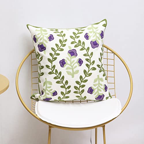 Set of 2 Embroidered Decorative Throw Pillow Covers Couch Square Pillowcases Cushion for Bedroom Sofa Farmhouse Decor 18x18 Inch (Purple Floral) - color: Purple Floral
