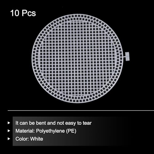 MECCANIXITY 10pcs 7" Plastic Mesh Canvas Sheet Round Needlepoint Blank Canvas for Embroidery Knit Crochet Acrylic Yarn Crafting, White