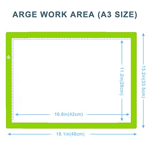 A3 Copy Light Board Tracing Box, Ultra-Thin Adjustable Drawing Tablet USB Power Artcraft LED Tracer Light Pad for Diamond Art Painting Accessories, Sketching, Animation, Quilting, Stenciling (Green) - color: GREEN, size: 11.7 x 16.5 inches