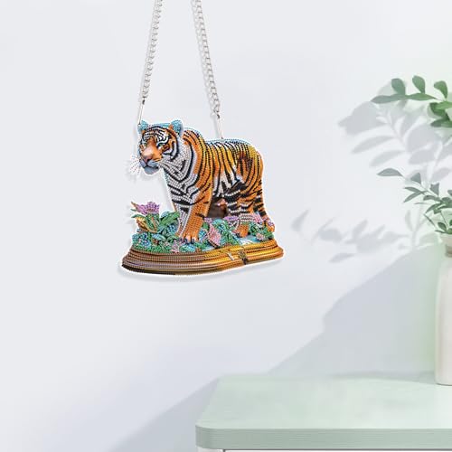 JISHSHAY Diamond Painting Hanging Pendant Tiger Diamond Art Hanging Ornament Animal Gem Art Pendant Gem Painting Wind Chimes Mosaic Kits for Adults Windchimes Embroidery Suncatchers Sun Catchers - color: Tiger