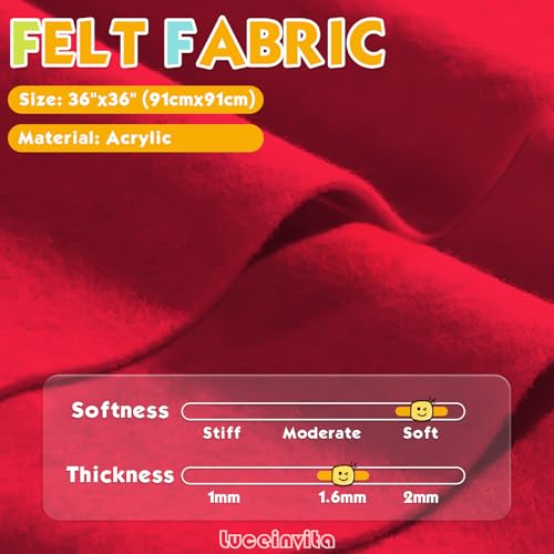 Red 36" X 36" Felt Fabric Sheet - 1.6mm Thickness - color: Red, size: 36" x 36"
