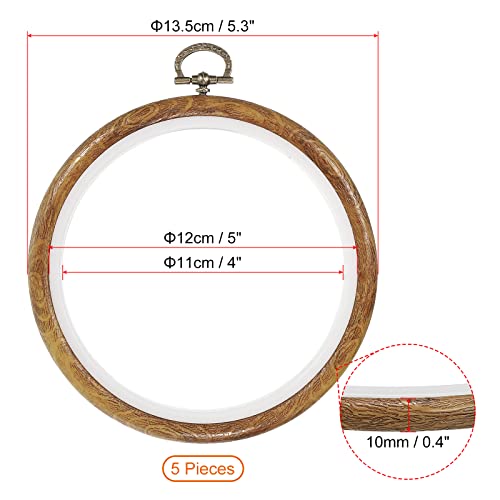 PATIKIL 5 Pieces 5 Inch Embroidery Hoops Frame Round Imitated Wood Circle Cross Stitch Hoop Ring for Embroidery Art Craft Handy Sewing Decoration - size: 5 Inch
