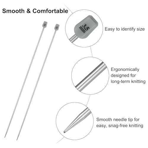 uxcell 2Pcs 3.5mm(E) Single Pointed Knitting Needles Stainless Steel 13.8 Inches Length Metal Weaving Tool for Handmade Projects DIY Knitting - size: 3.5mm, 13.8"