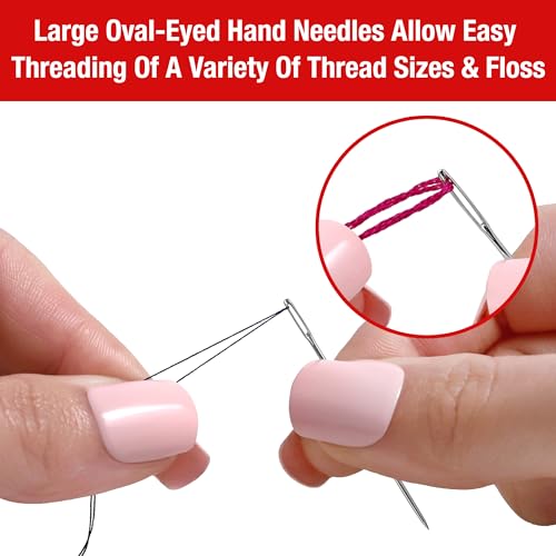 SINGER 50ct Assorted Large Eye Needles for Hand Sewing, Self-Threading Sewing Needles, 6 Sizes