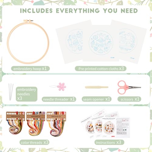 MAKHOT Cake Embroidery Kits for Beginners with Cross Stitch Kits, Embroidery Hoop, Tools,Colorful Threads,Step by Step Instructions,Adults Starter Cross Stitch Kit DIY Needlepoint(3PCS Cake) - color: 3PCS Cake