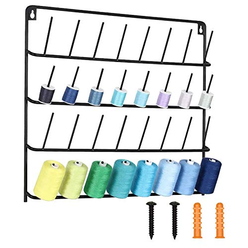 HAITARL 32-Spool Thread Holder, Wall-Mounted Metal Sewing Thread Rack with Hanging Tools, Metal Rack for Organize Sewing Thread, Embroidery-Suitable for Large Thread