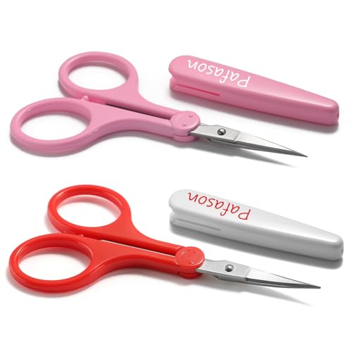 PAFASON Small Travel Sewing Crafting Scissors Set Straight Curved Tip - color: Curved 3.5in Red + Straight 4in Pink