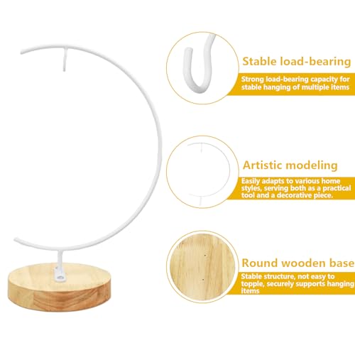 YY YEARCHY 11-inch Ornament Display Stand with Wooden Base Metal Hook Tabletop Holder for Hanging Glass Globe Ball Gifts(1, White) - color: White