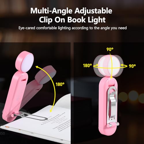 VAVOFO USB Rechargeable Book Light, Bookmark Clip on LED Reading Light - color: Pink