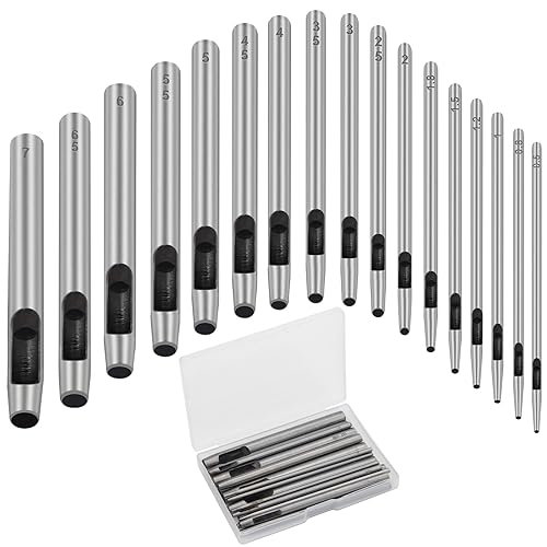 17 Pcs Round Leather Hole Punch Tool, Boyistar Metal Hollow Hole Punching