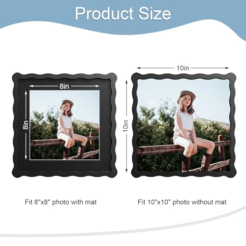10x10 Picture Frame with Mat for 8x8, Wavy Edge Wooden Real Glass Photo Frame for Tabletop and Wall Hanging, Black, 1 Pack - color: Black, size: 10x10 in
