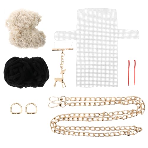 DOITOOL DIY Cross Stitch Purse Kit Handmade Woven Bag Material Set with Deer Pendant Purse DIY Sewing Kit for Crochet and Knitting 7.28 X 4.13 X 1.77 in for Phones and Cosmetics - color: Black