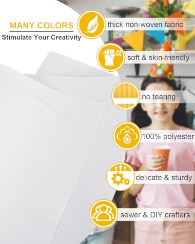 White Felt Fabric 72" x 18", Large Stiff Craft Felt Sheet by The Yard - color: White, size: 72" X 18" (0.5 Yard)