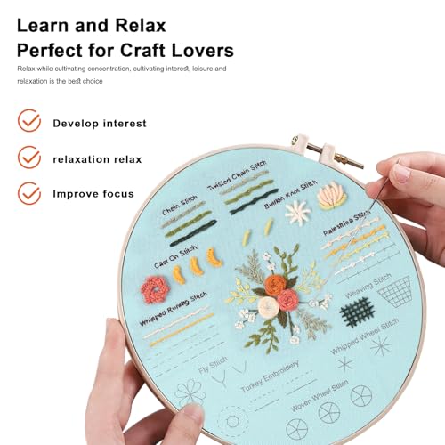 JOINRUN Beginner Embroidery Kit for Adults, 3 Pack with Video Tutorial - color: Flower