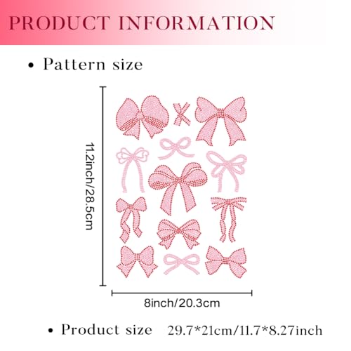 13 Pcs Iron on Rhinestones Transfer, Pink Bow Hot Fix Iron on Patch Transfer Decals Crystal Heat Transfer Clothing Repair Decor for T-Shirt Hat Jacket Decor DIY Accessories - style: Pink Bow