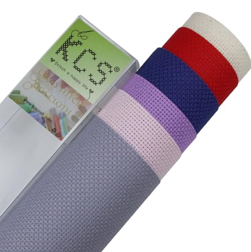 KCS 6 pc of 15" x 18" (38cmx45cm) Counted Cotton Aida Cloth Cross Stitch Fabric Rolled Box (16CT-J) - color: 16ct-j