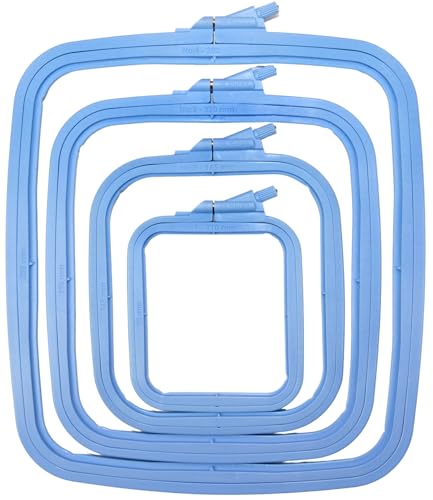 Nurge Square Embroidery Hoop - Plastic Cross Stitch Frame for Needlepoint & Embroidery - Adjustable Craft Hoop - Blue - Set of 4 - color: Blue, size: Multiple Sizes (Set of 4)