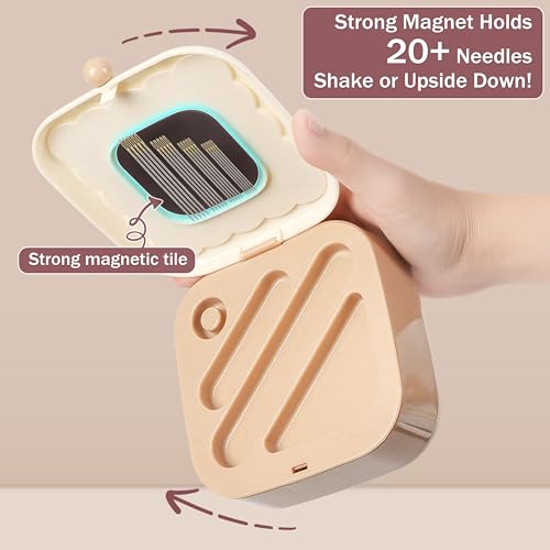 LOTOFUN Small Sewing Kit Box: Cookie Design Portable 2-Layer Organizer Magnetic Needle and Thread Kits Holder Basic Case - Travel Emergency Clothes Repair for Adults (Beige) - color: Beige