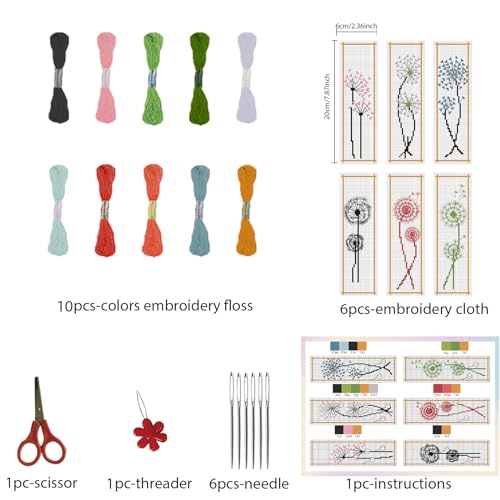 FREEBLOSS 6 Set Cross Stitch Bookmark Kit Dandelion Pattern 8''x2.4'' 11CT - style: Dandelion