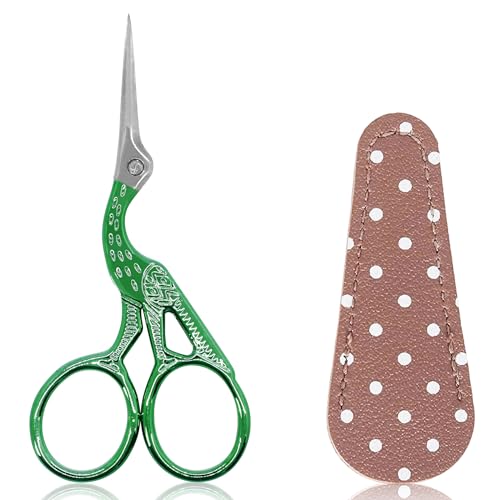 BIHRTC 3.6" Small Crafting Shears with Leather Case for Embroidery - color: Green, size: 3.6inch