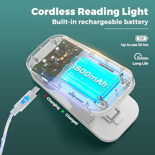 CUHIOY Rechargeable Clip on Reading Light for Bed Headboard, White, 1 Pack - color: White