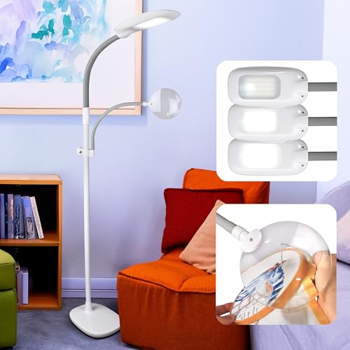 OttLite EasyView LED Floor Lamp with Optical Grade Magnifier, White - style: LED White