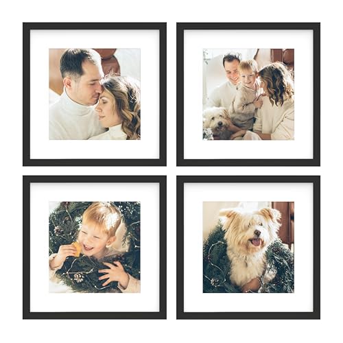 An&He 11x11 Picture Frames Set of 4, Displays 8x8 with Mat or 11x11 Without Mat Photos, Square Collage Wall Decor for Gallery, Wall Decor, Black - color: Black-4, size: 11x11