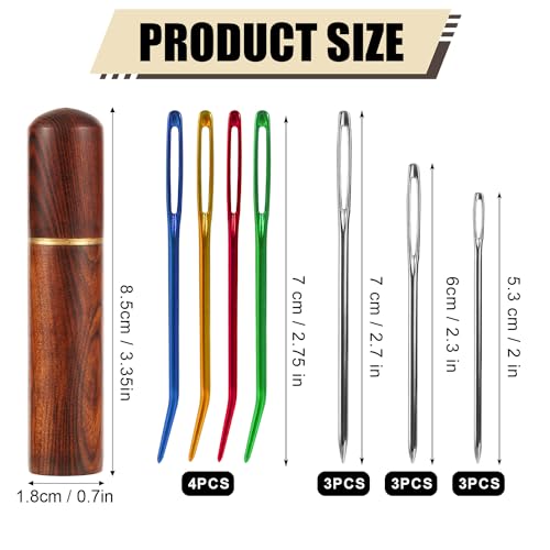 13pcs Large Eye Sewing Needles Kit, Stainless Steel Large-Eye Blunt Needles & Bent Tapestry Needles Sharp Hand Knitting Needles with Wooden Needle Case for Crochet/Darning/Yarn/Embroidery Projects