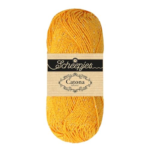Scheepjes Catona Shine Cotton-Metallic Yarn, 50 g, Color 208-G Yellow Gold - color: 208-G Yellow Gold - Gold