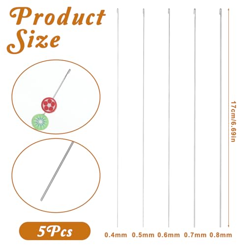 5 PCS Beading Needles for Jewelry Making, 6.7 Inches Bead Needle, 5 Thickness Styles Bead Spinner for Jewelry Making, Beaded Bracelets, Necklaces (0.4|0.5|0.6|0.7|0.8mm)