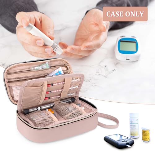 Yarwo Diabetic Travel Case for Blood Glucose Monitor, Test Strips, Syringes - color: Dusty Rose