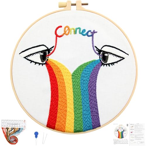Crafmanoe Hand Embroidery Kits for Beginners Adults, LGBT Embroidery Starter Kit, Stamped Cross Stitch Kits for Beginners Adult Craft Kits for Women, Entire Set of Embroidery Supplies & Video Tutorial - color: H2073, size: 8Inch