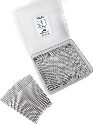 VONEEDL 200 PCS Large Eye Heavy Duty Sewing Needles - Bulk Set of 2.4 inch Big Eye Embroidery Needles - Easy to Thread Quilting Needles - size: 200 Needles
