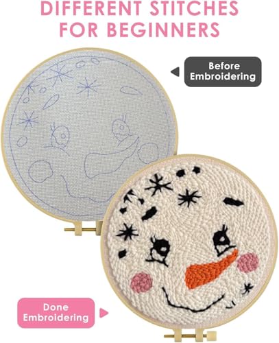 TCDZMYGS Christmas Punch Needle Kits,Winter Snowman Punch Needle Kits for Beginners,DIY Punch Embroidery Art & Craft kit for Adults with Video Tutorial - color: Punch Needle kits with-1029-1