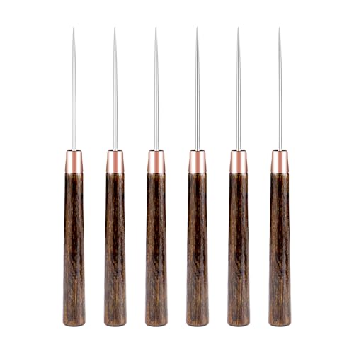 6 PCS Scratch Awl Tool, Awl Tool Sewing with Wooden Handle - Leather Awl Punch Tool for Leather Stitching, Sewing, DIY Craft Repair - color: Wooden Brown