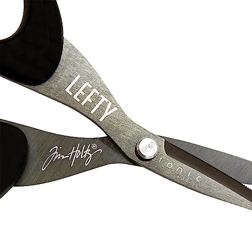 Tim Holtz Left Handed Scissors - 5 Inch Mini Snips with Micro Serrated Blade - Lefty Craft Tool for Cutting Paper, Fabric, and Sewing - Titanium with Black Comfort Grip Handles - size: 5" Left Handed