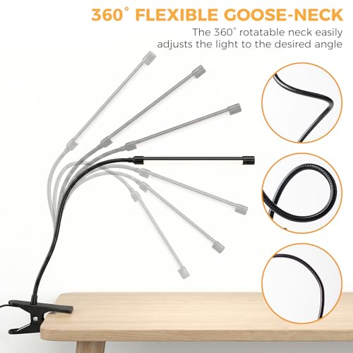 Clip on Reading Light for Books in Bed: Adjustable Dimmable Gooseneck Eye Caring LED Small Desk Table Lamps with Clamp: 3 Modes Lighting Night Lamp for Bed Headboard - Bedside（with Power Adapter）