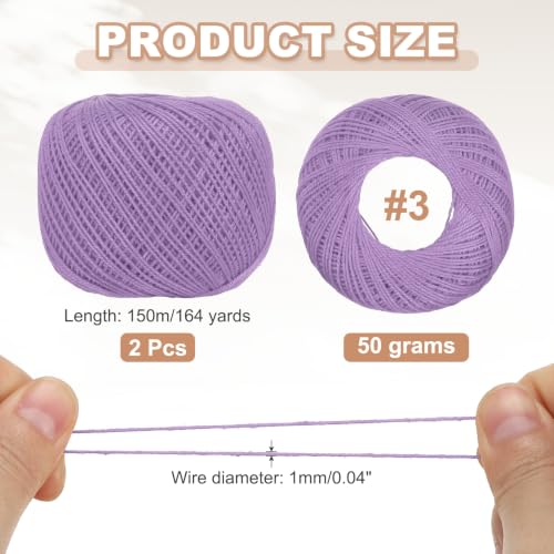 MECCANIXITY Crochet Thread Pearl Cotton Size 3 Light Purple 2 Rolls - color: Light Purple