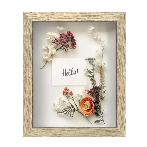 FrameWorks 8x10 Driftwood Wooden Shadow Box Frame – Soft Felt Back, Tempered Glass, and Included Elegant White Ball Push Pins - color: Natural, size: 8"x10"
