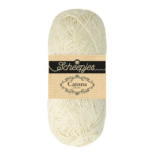 Scheepjes Catona Shine 50 g (105-G) Bridal White with Gold Metallic Thread - color: 105-G Bridal White - Gold