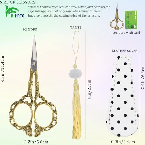 BIHRTC 4.5Inch Embroidery Stainless Steel Scissors with Leather Cover Tassel DIY Tools Dressmaker Small Shears Precision for Crafting Thread Cutting Sewing DIY Artwork Housework - size: 4.5inch, style: Style 1102